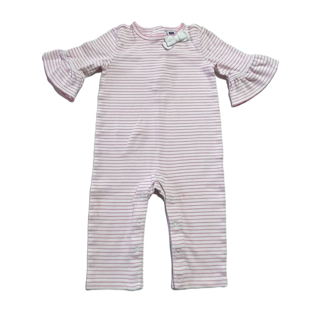 Janie and Jack pink stripes bell sleeve romper 6-12 months
